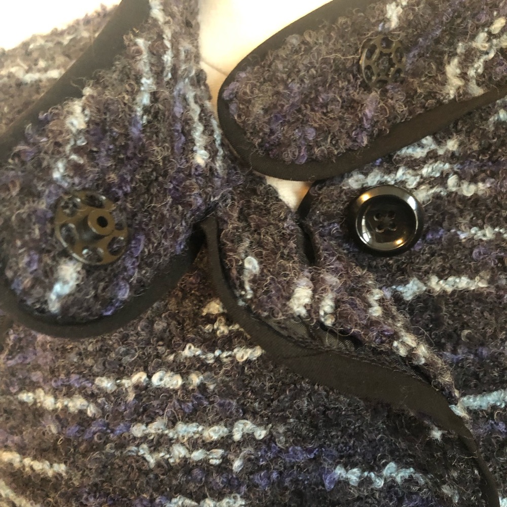 Sandro Sportswear black,blue & purple Tweed Jacket w/ribbon tie belt Size Large - Picture 6 of 12
